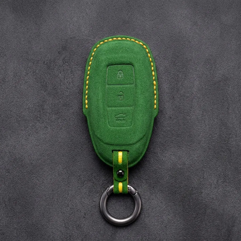 Hyundai Hand-Stitched Alcantara Key Fob Cover – Silver Cap 3-Button