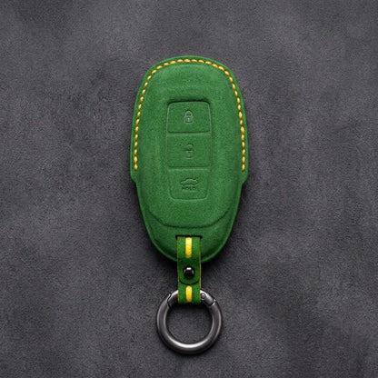 Hyundai Hand-Stitched Alcantara Key Fob Cover – Silver Cap 3-Button
