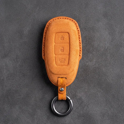 Hyundai Hand-Stitched Alcantara Key Fob Cover – Silver Cap 3-Button