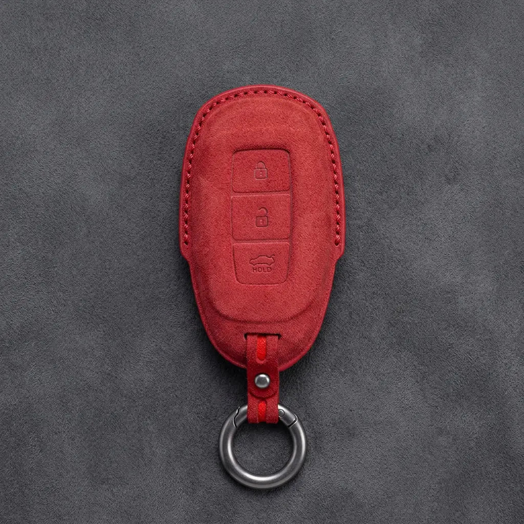 Hyundai Hand-Stitched Alcantara Key Fob Cover – Silver Cap 3-Button
