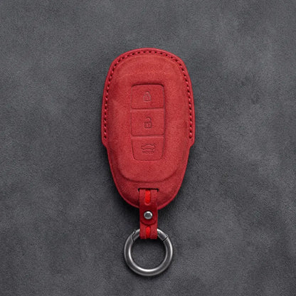 Hyundai Hand-Stitched Alcantara Key Fob Cover – Silver Cap 3-Button