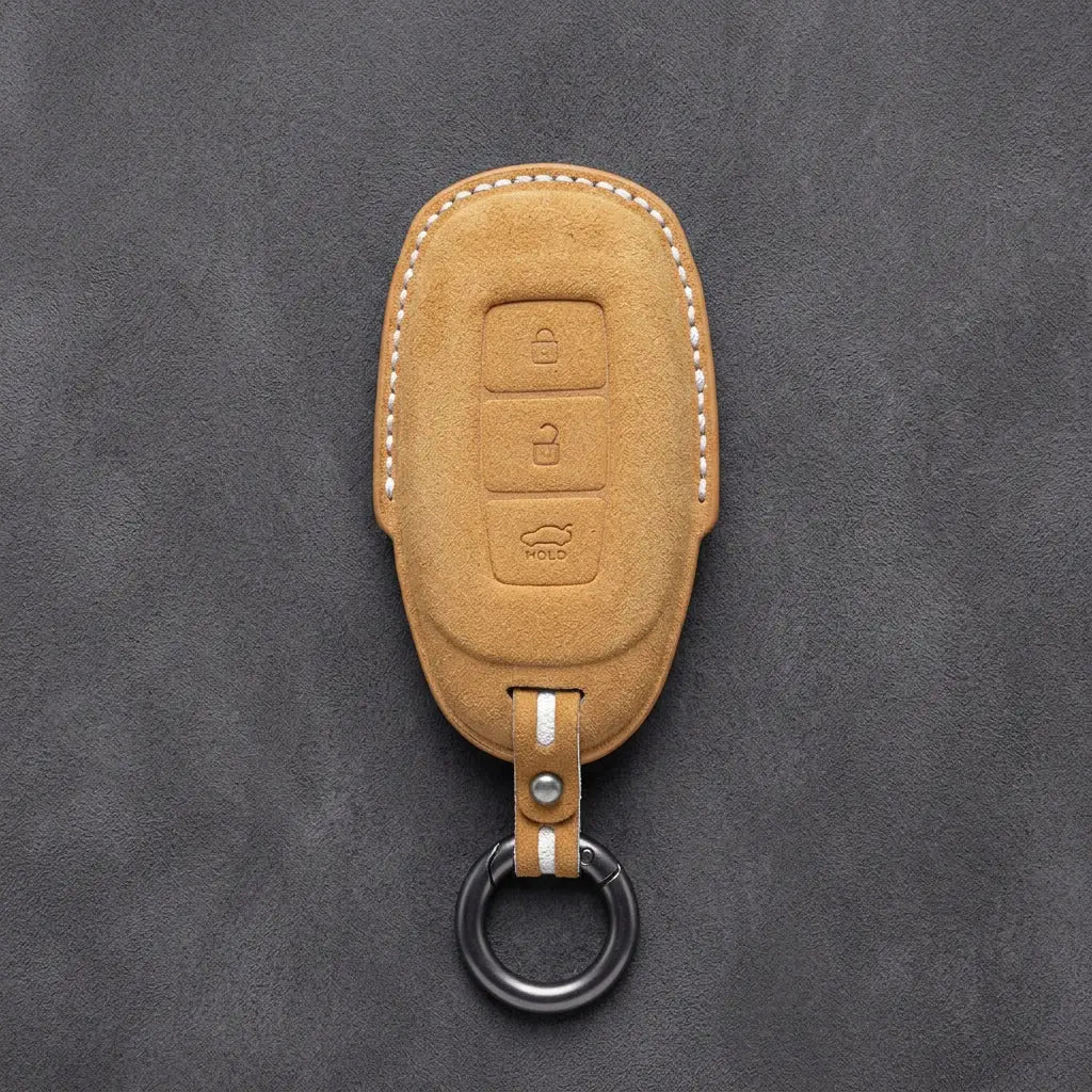 Hyundai Hand-Stitched Alcantara Key Fob Cover – Silver Cap 3-Button