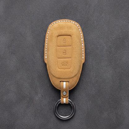 Hyundai Hand-Stitched Alcantara Key Fob Cover – Silver Cap 3-Button