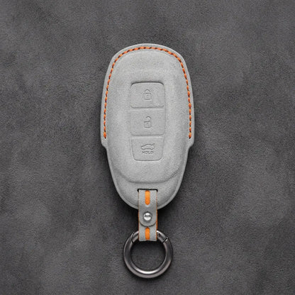 Hyundai Hand-Stitched Alcantara Key Fob Cover – Silver Cap 3-Button