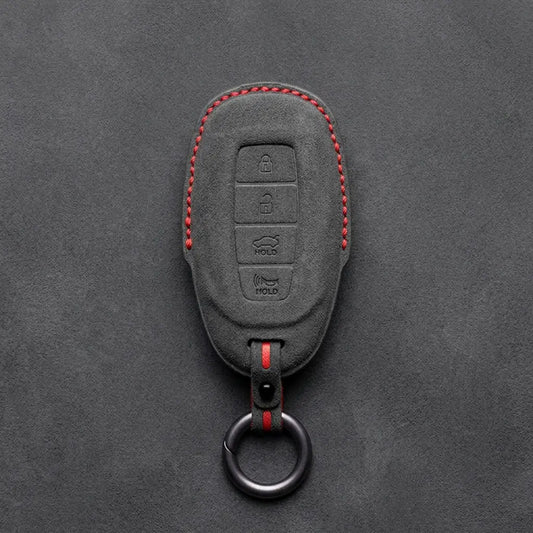 Hyundai Hand-Stitched Alcantara Key Fob Cover – Silver Cap 4-Button