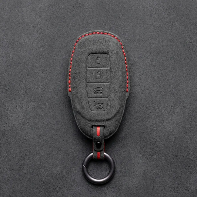 Hyundai Hand-Stitched Alcantara Key Fob Cover – Silver Cap 4-Button
