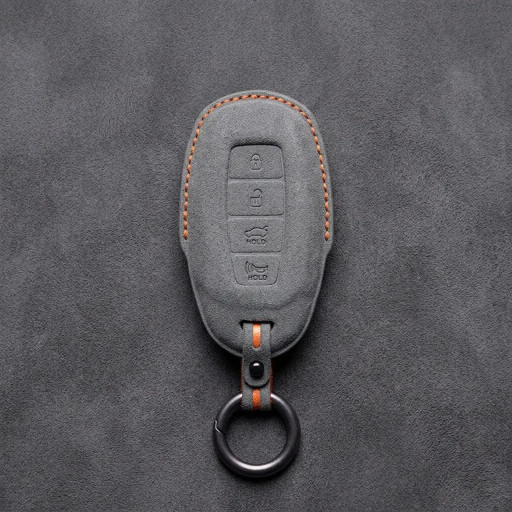 Hyundai Hand-Stitched Alcantara Key Fob Cover – Silver Cap 4-Button