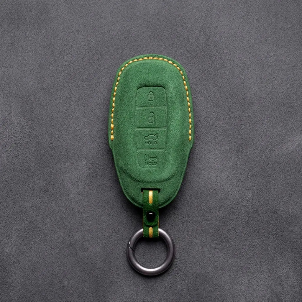 Hyundai Hand-Stitched Alcantara Key Fob Cover – Silver Cap 4-Button