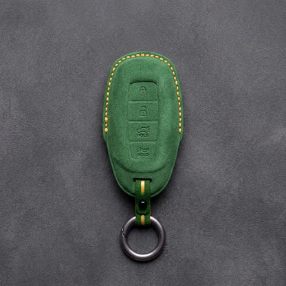 Hyundai Hand-Stitched Alcantara Key Fob Cover – Silver Cap 4-Button