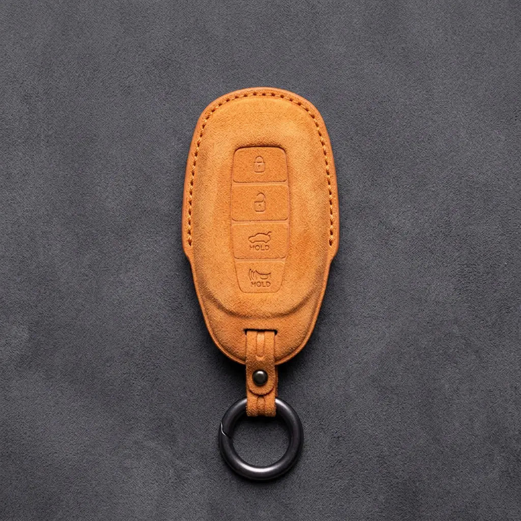 Hyundai Hand-Stitched Alcantara Key Fob Cover – Silver Cap 4-Button