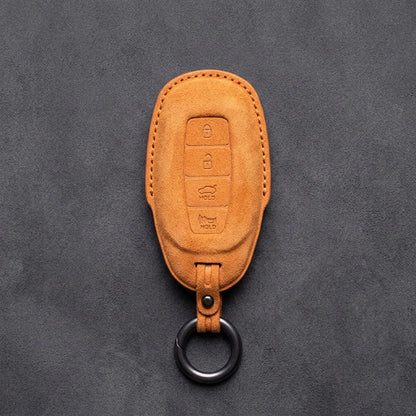 Hyundai Hand-Stitched Alcantara Key Fob Cover – Silver Cap 4-Button