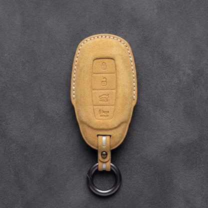 Hyundai Hand-Stitched Alcantara Key Fob Cover – Silver Cap 4-Button