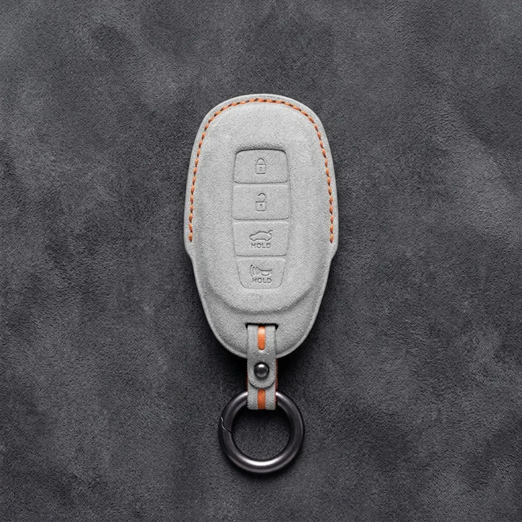Hyundai Hand-Stitched Alcantara Key Fob Cover – Silver Cap 4-Button