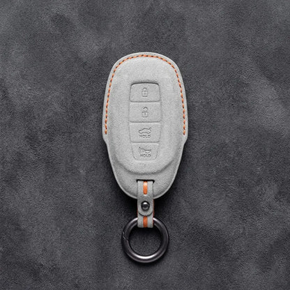Hyundai Hand-Stitched Alcantara Key Fob Cover – Silver Cap 4-Button
