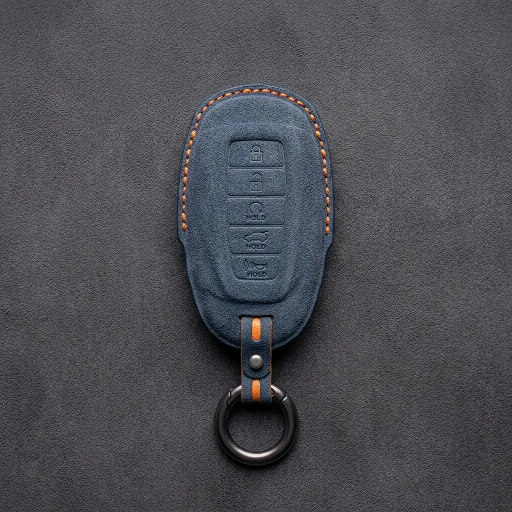 Hyundai Hand-Stitched Alcantara Key Fob Cover – Silver Cap 5-Button