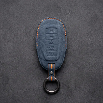 Hyundai Hand-Stitched Alcantara Key Fob Cover – Silver Cap 5-Button