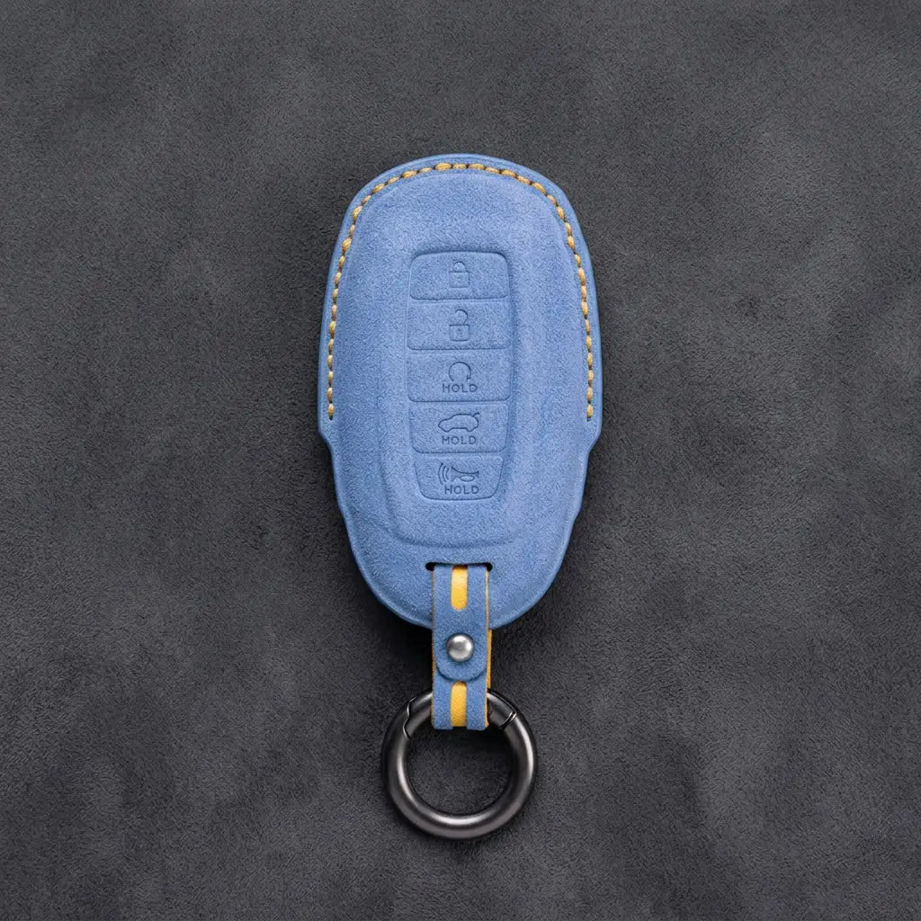 Hyundai Hand-Stitched Alcantara Key Fob Cover – Silver Cap 5-Button