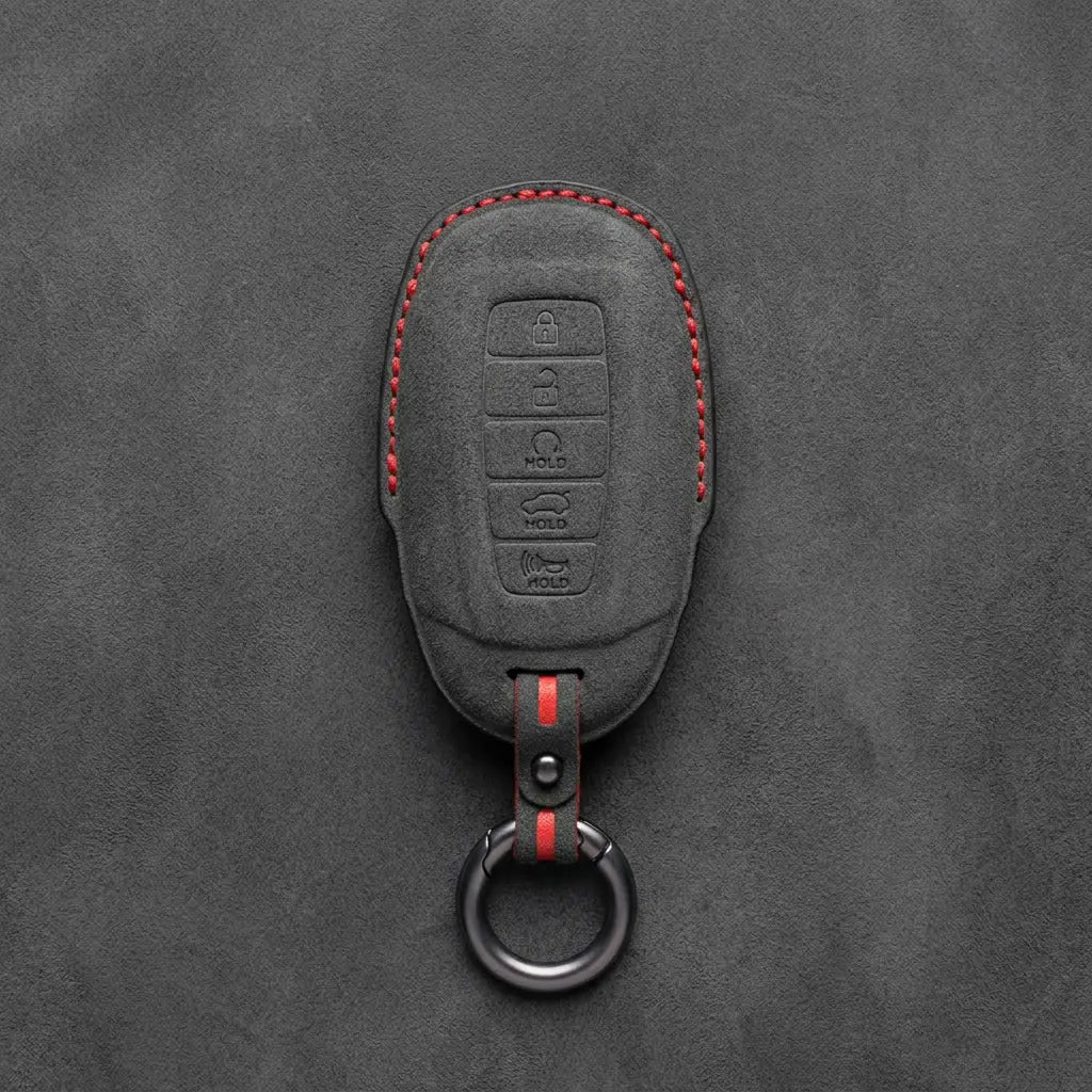 Hyundai Hand-Stitched Alcantara Key Fob Cover – Silver Cap 5-Button