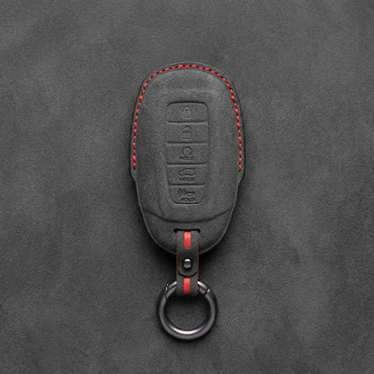 Hyundai Hand-Stitched Alcantara Key Fob Cover – Silver Cap 5-Button