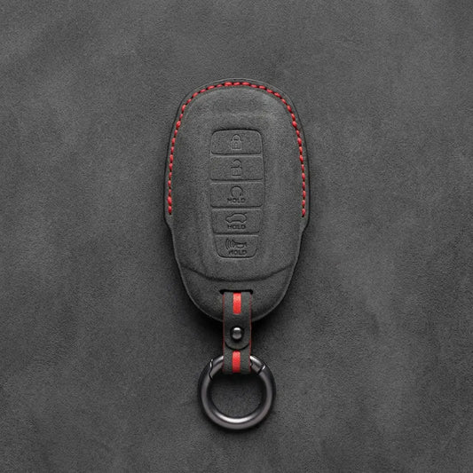 Hyundai Hand-Stitched Alcantara Key Fob Cover – Silver Cap 5-Button