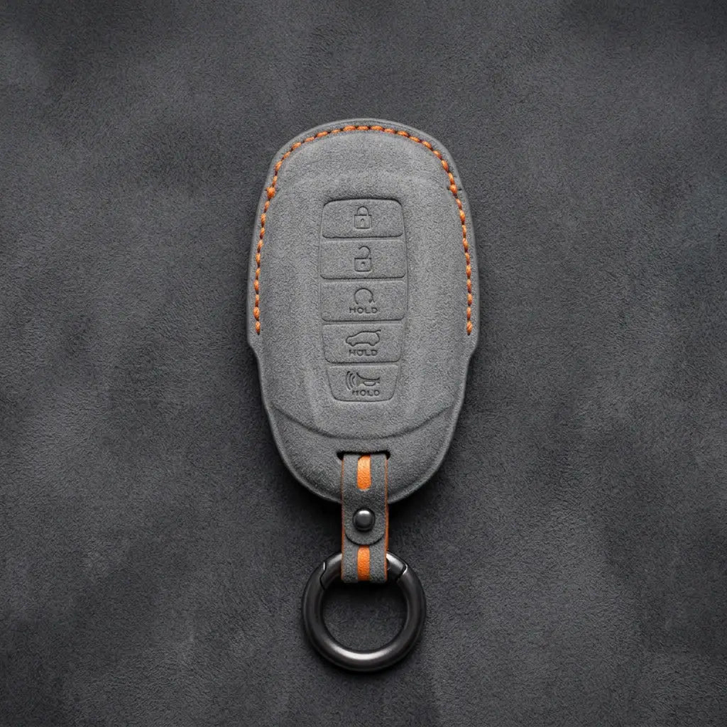 Hyundai Hand-Stitched Alcantara Key Fob Cover – Silver Cap 5-Button