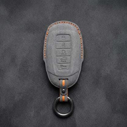 Hyundai Hand-Stitched Alcantara Key Fob Cover – Silver Cap 5-Button