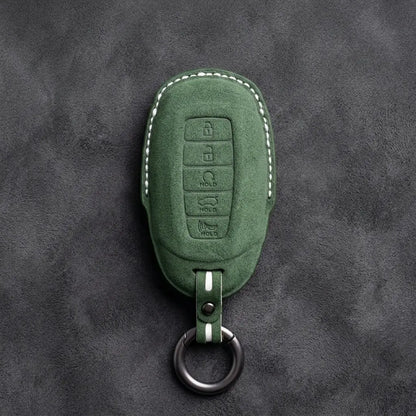 Hyundai Hand-Stitched Alcantara Key Fob Cover – Silver Cap 5-Button