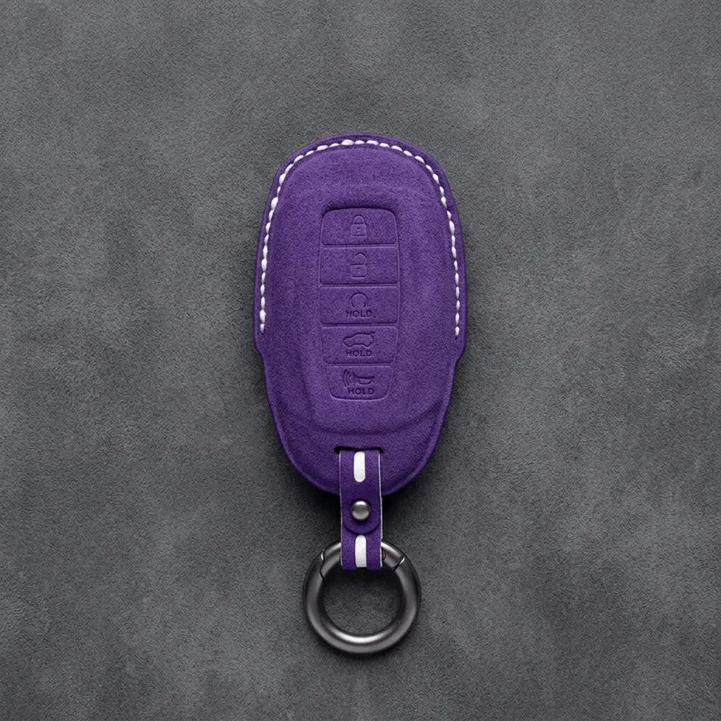Hyundai Hand-Stitched Alcantara Key Fob Cover – Silver Cap 5-Button