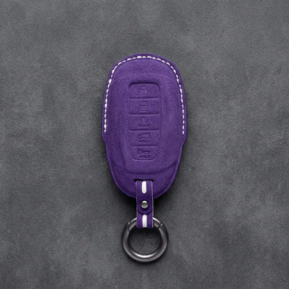 Hyundai Hand-Stitched Alcantara Key Fob Cover – Silver Cap 5-Button