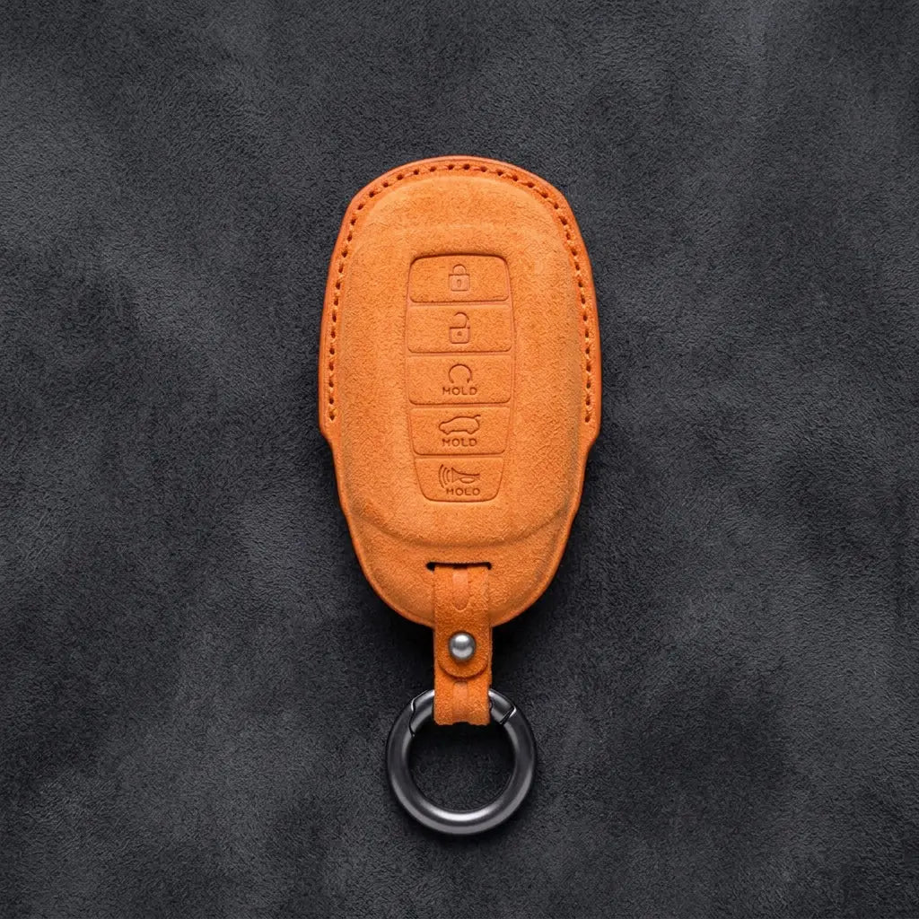Hyundai Hand-Stitched Alcantara Key Fob Cover – Silver Cap 5-Button