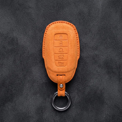 Hyundai Hand-Stitched Alcantara Key Fob Cover – Silver Cap 5-Button