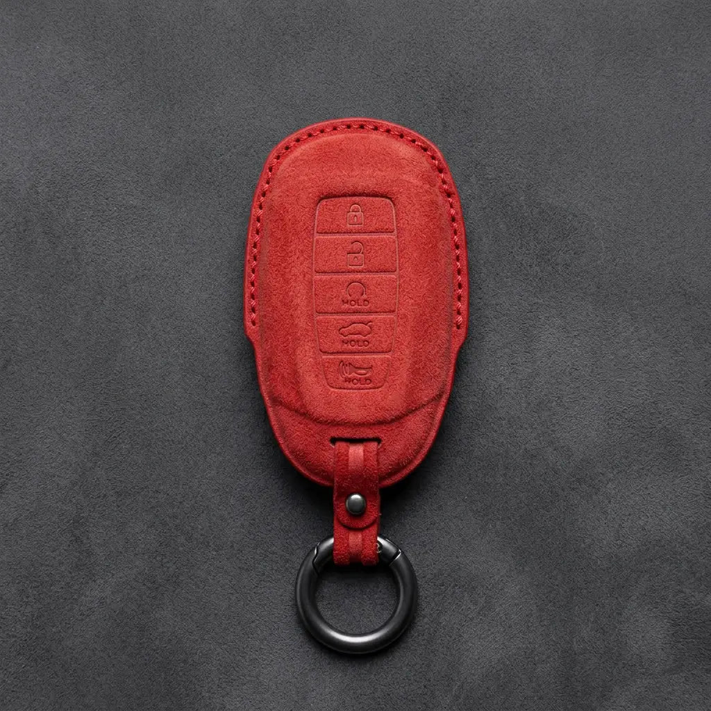 Hyundai Hand-Stitched Alcantara Key Fob Cover – Silver Cap 5-Button