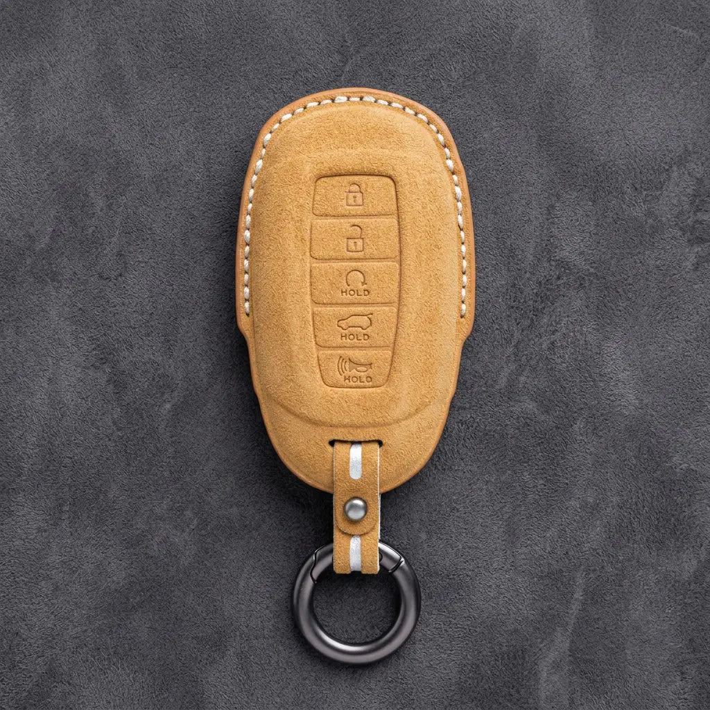 Hyundai Hand-Stitched Alcantara Key Fob Cover – Silver Cap 5-Button