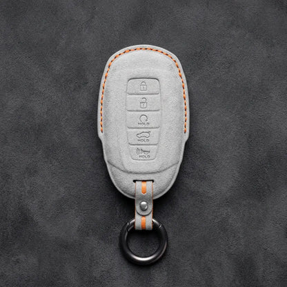 Hyundai Hand-Stitched Alcantara Key Fob Cover – Silver Cap 5-Button