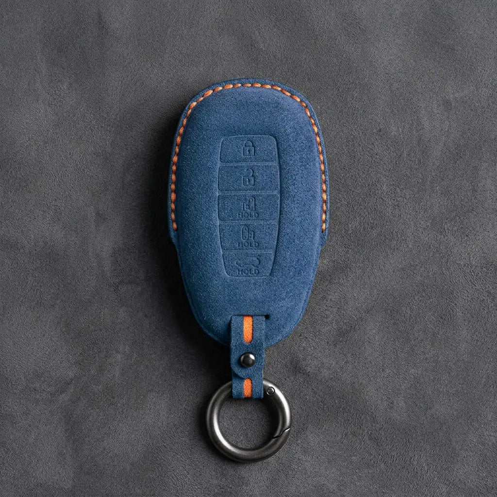 Hyundai Hand-Stitched Alcantara Key Fob Cover – Silver Cap Parking & Trunk