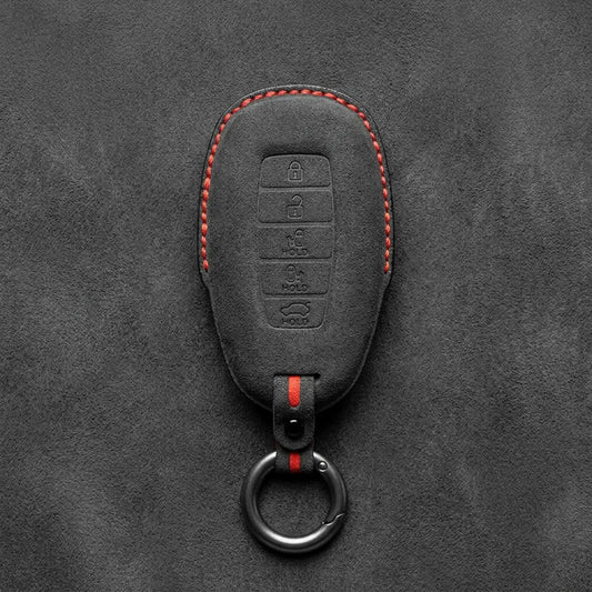 Hyundai Hand-Stitched Alcantara Key Fob Cover – Silver Cap Parking & Trunk