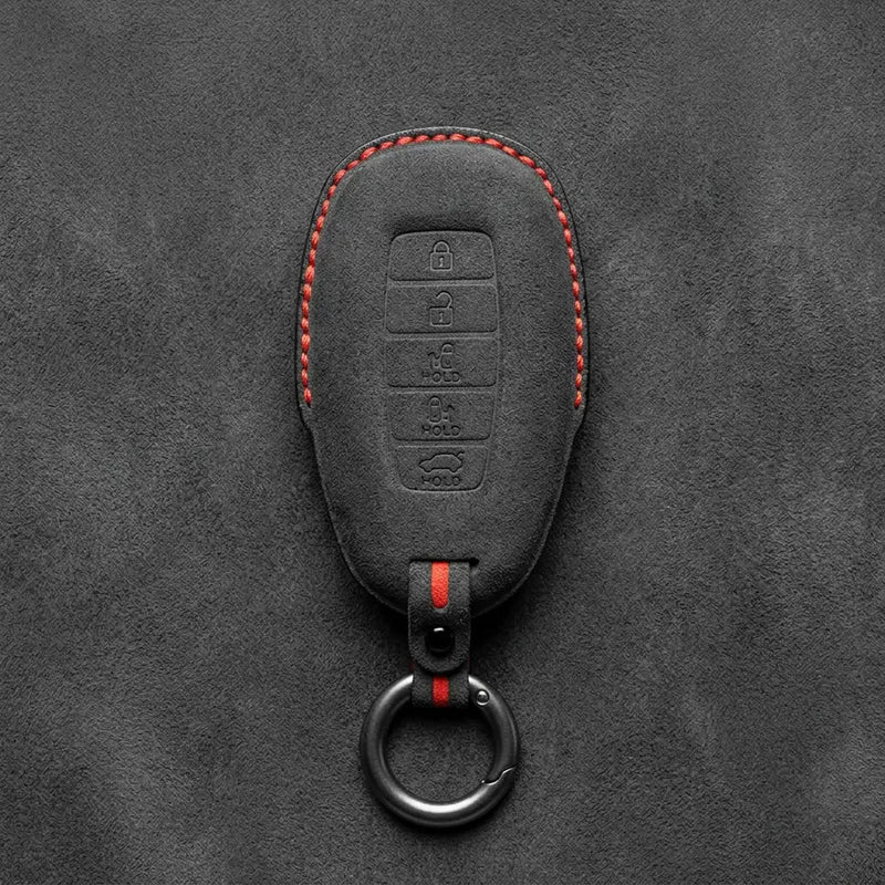 Hyundai Hand-Stitched Alcantara Key Fob Cover – Silver Cap Parking & Trunk