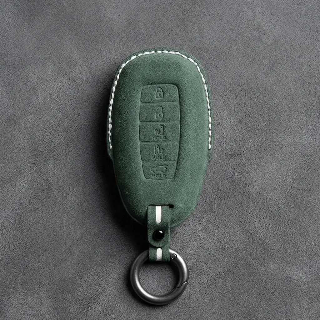 Hyundai Hand-Stitched Alcantara Key Fob Cover – Silver Cap Parking & Trunk