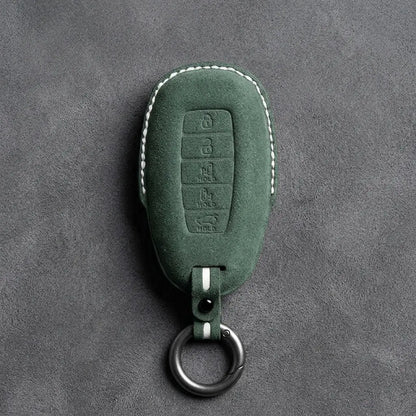 Hyundai Hand-Stitched Alcantara Key Fob Cover – Silver Cap Parking & Trunk