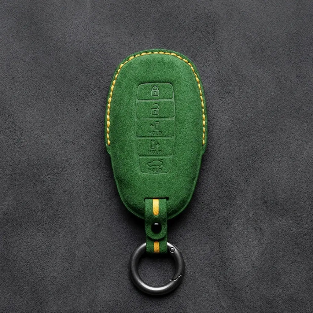 Hyundai Hand-Stitched Alcantara Key Fob Cover – Silver Cap Parking & Trunk