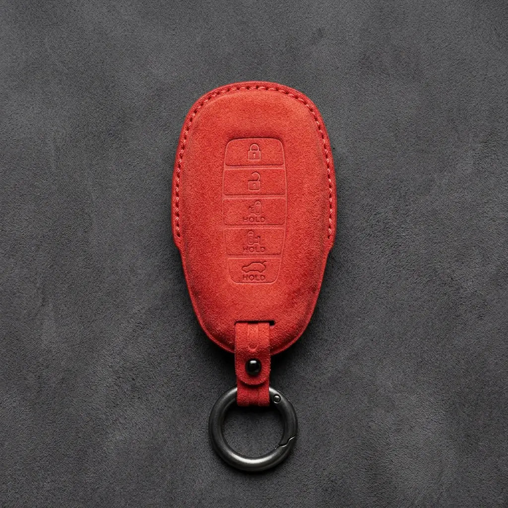 Hyundai Hand-Stitched Alcantara Key Fob Cover – Silver Cap Parking & Trunk