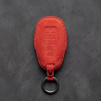 Hyundai Hand-Stitched Alcantara Key Fob Cover – Silver Cap Parking & Trunk