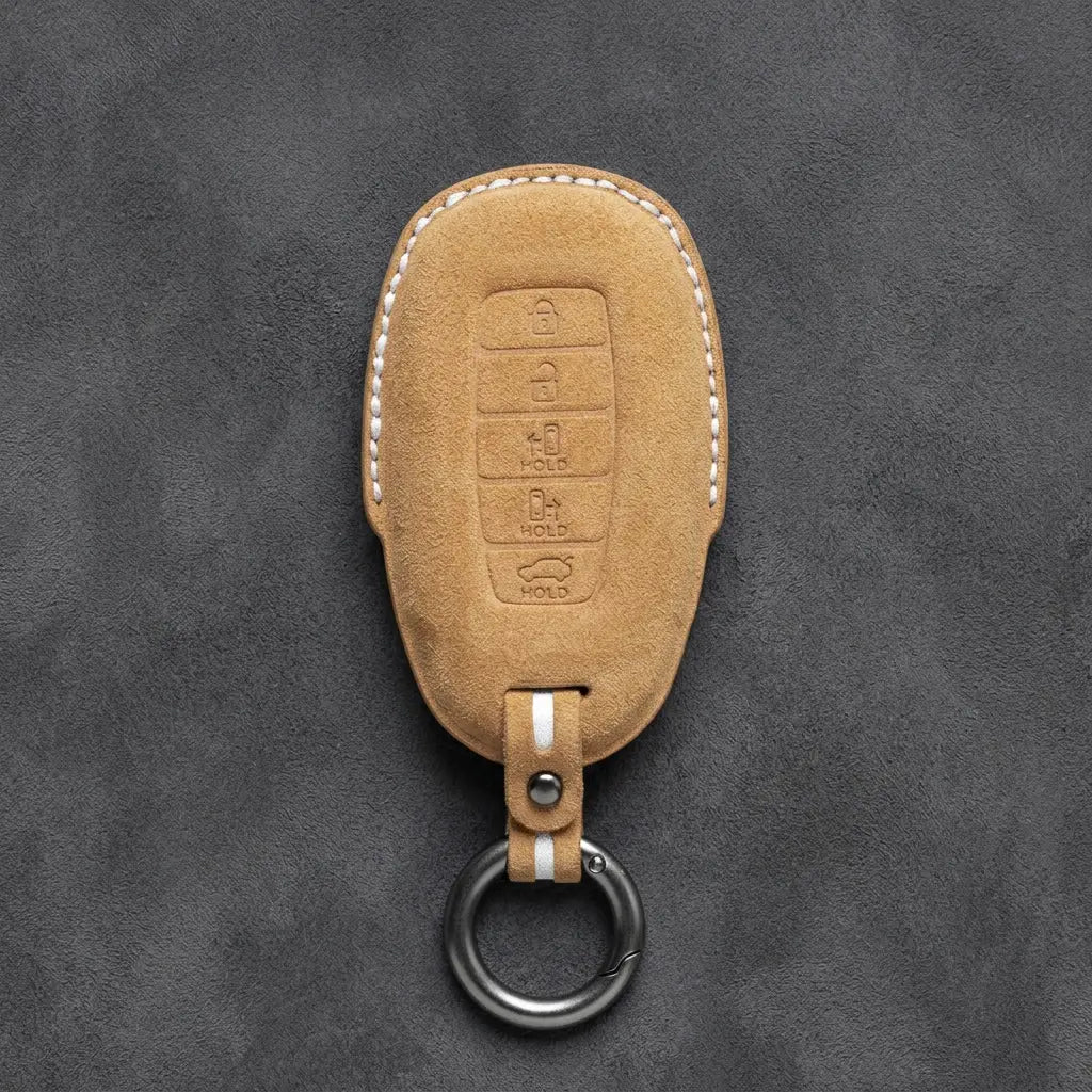 Hyundai Hand-Stitched Alcantara Key Fob Cover – Silver Cap Parking & Trunk