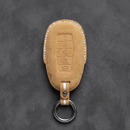 Hyundai Hand-Stitched Alcantara Key Fob Cover – Silver Cap Parking & Trunk