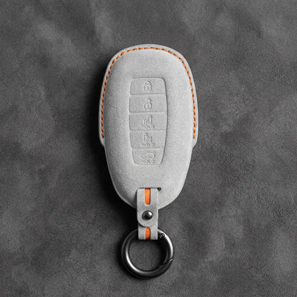 Hyundai Hand-Stitched Alcantara Key Fob Cover – Silver Cap Parking & Trunk