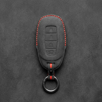 Hyundai Hand-Stitched Alcantara Key Fob Cover – Silver Cap Start & Trunk