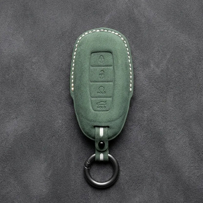 Hyundai Hand-Stitched Alcantara Key Fob Cover – Silver Cap Start & Trunk