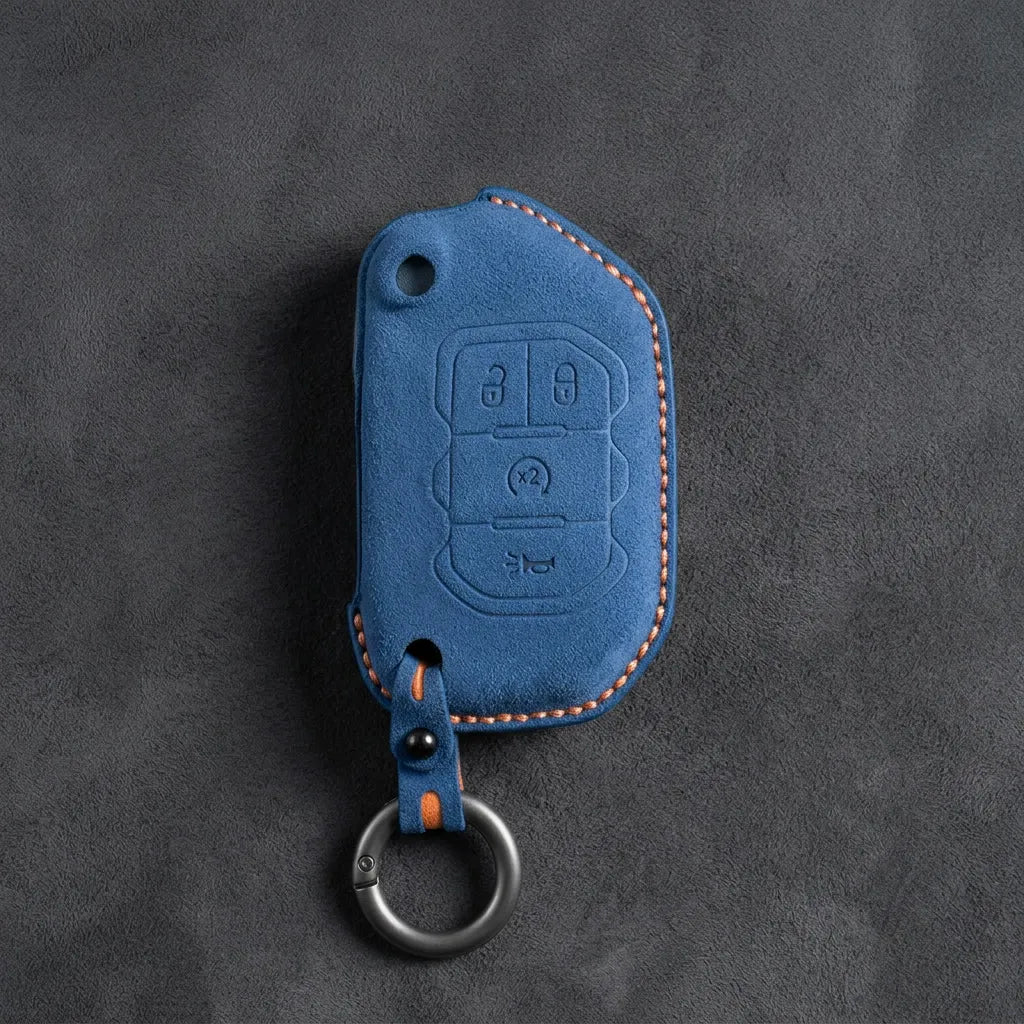 Jeep Hand-Stitched Alcantara Key Fob Cover – Remote Start Flip Key 4-Button