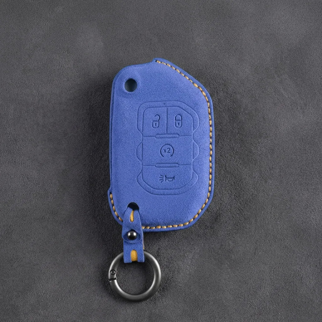 Jeep Hand-Stitched Alcantara Key Fob Cover – Remote Start Flip Key 4-Button