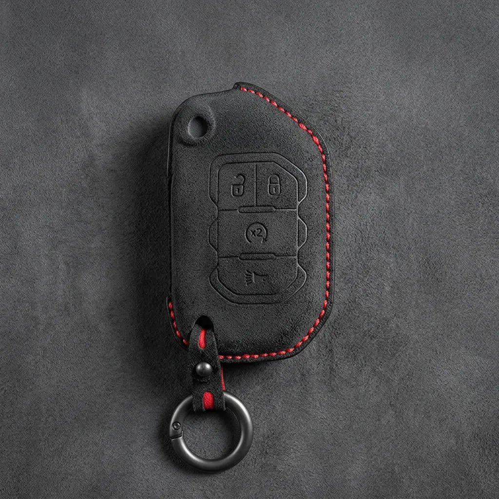 Jeep Hand-Stitched Alcantara Key Fob Cover – Remote Start Flip Key 4-Button
